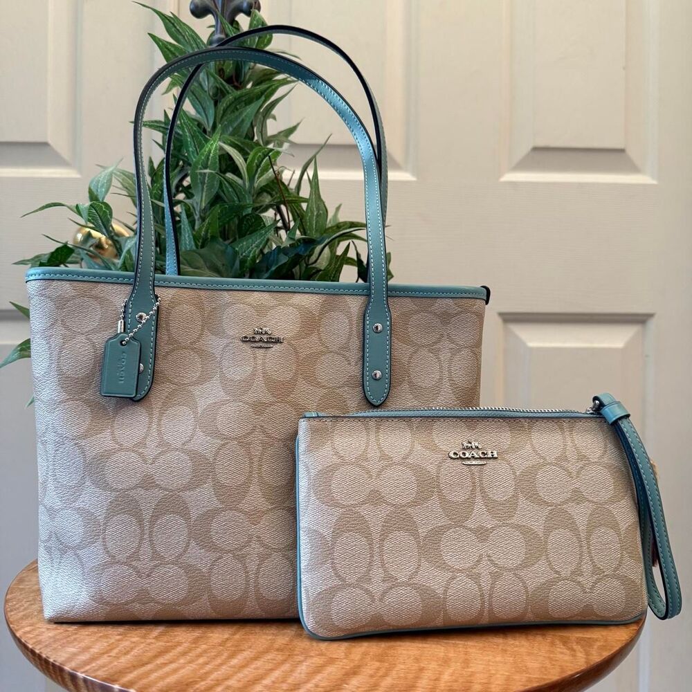 COACH Mini City Tote Bag in Signature Canvas with matching wristlet wallet